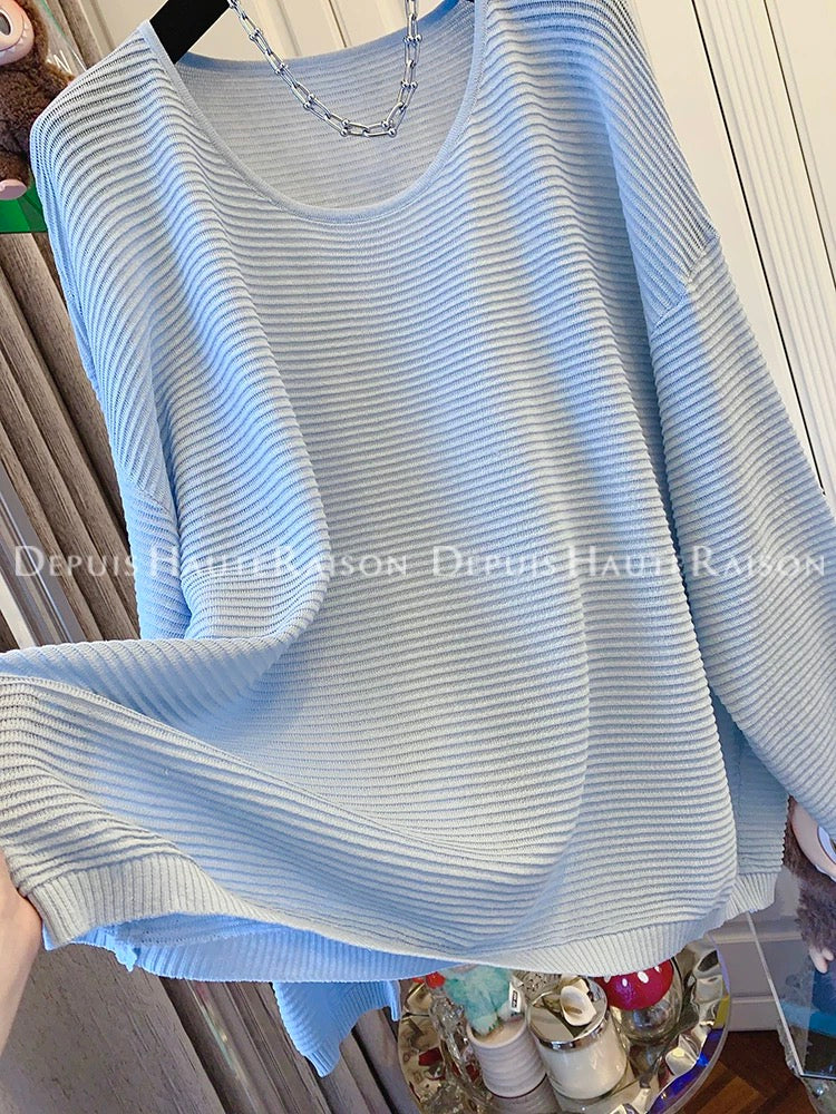 DHR light luxury lazy style French temperament texture long-sleeved T-shirt sweater sunscreen shirt loose thin top summer