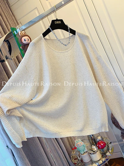 DHR light luxury lazy style French temperament texture long-sleeved T-shirt sweater sunscreen shirt loose thin top summer