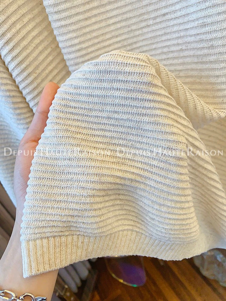 DHR light luxury lazy style French temperament texture long-sleeved T-shirt sweater sunscreen shirt loose thin top summer