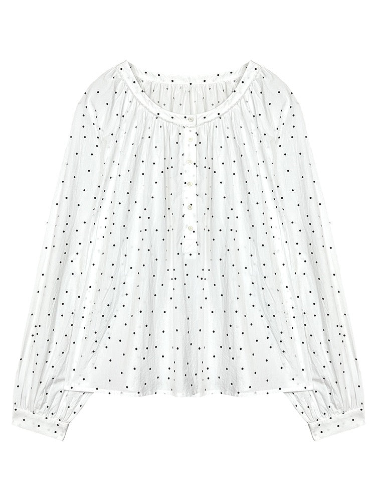 Lu Xiaotuan Tuan Korean style round neck pastoral style shirt women 2024 summer new style French style long-sleeved top