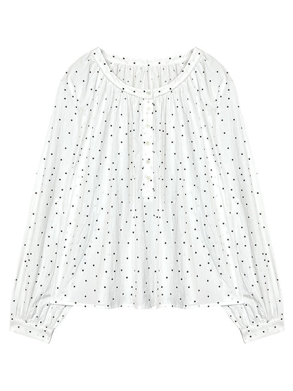 Lu Xiaotuan Tuan Korean style round neck pastoral style shirt women 2024 summer new style French style long-sleeved top