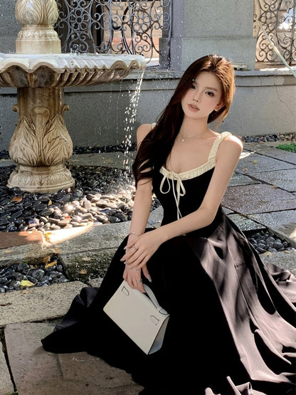 Phantom Fairy Suspender Floral Dress New Chinese Style Retro Style Drapey Seaside Vacation V-Neck Long Dress