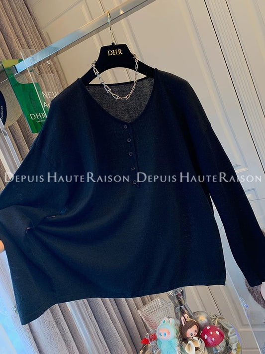 DHR American simple black gray long-sleeved T-shirt sweater bottoming shirt loose casual top female autumn new