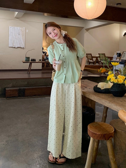 Lu Xiao Tuantuan accordion pleated short-sleeved doll shirt for women 2024 summer new sweet French loose chic top