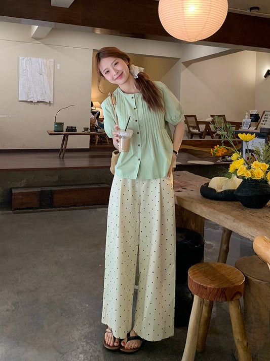 Lu Xiao Tuantuan accordion pleated short-sleeved doll shirt for women 2024 summer new sweet French loose chic top