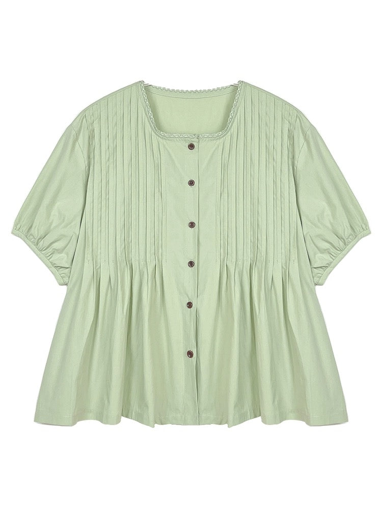 Lu Xiao Tuantuan accordion pleated short-sleeved doll shirt for women 2024 summer new sweet French loose chic top