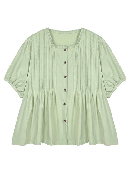 Lu Xiao Tuantuan accordion pleated short-sleeved doll shirt for women 2024 summer new sweet French loose chic top