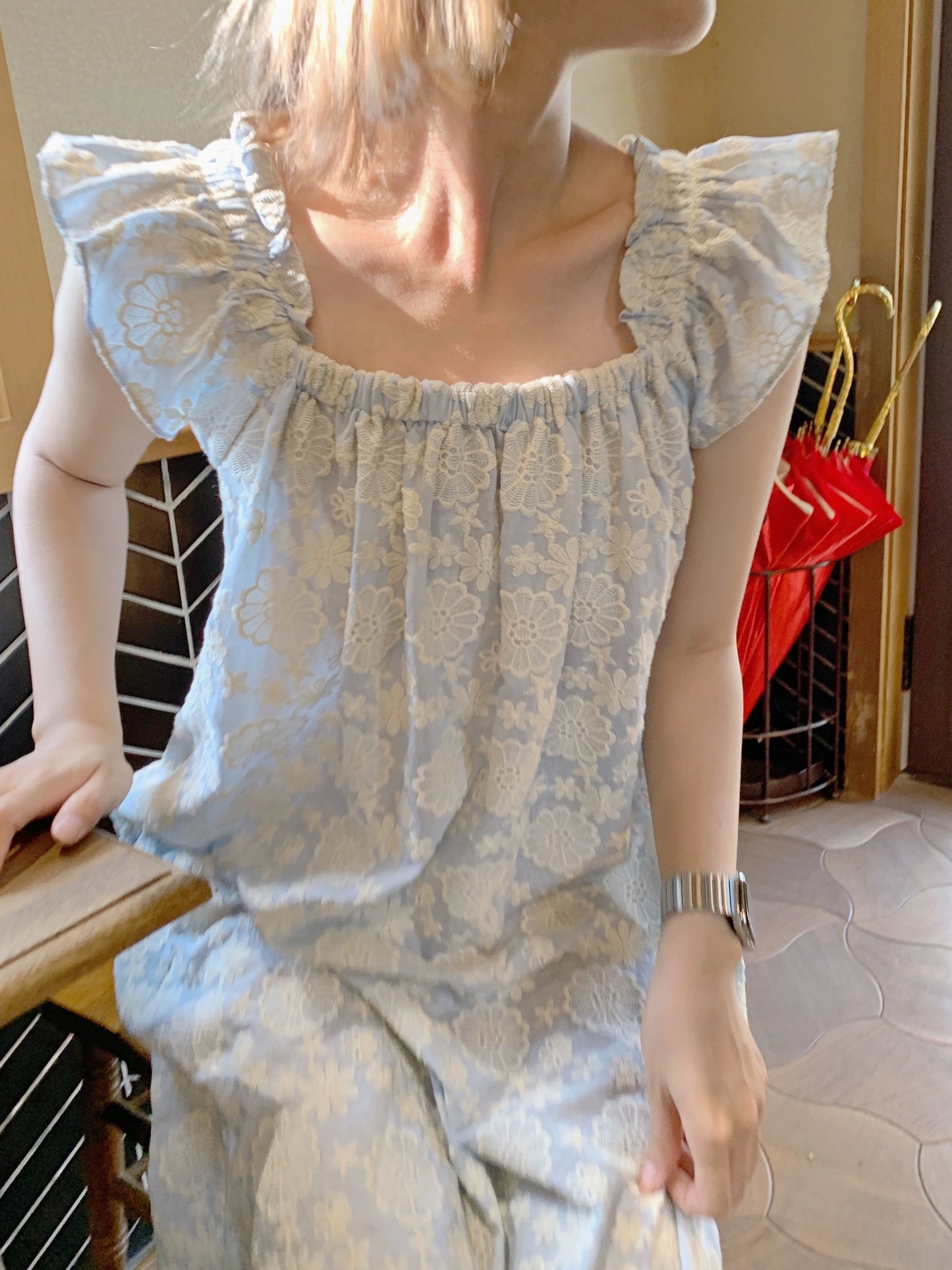 freshtaro resurrection series can't refuse the small flying sleeves gray blue frangipani embroidered dress for women summer