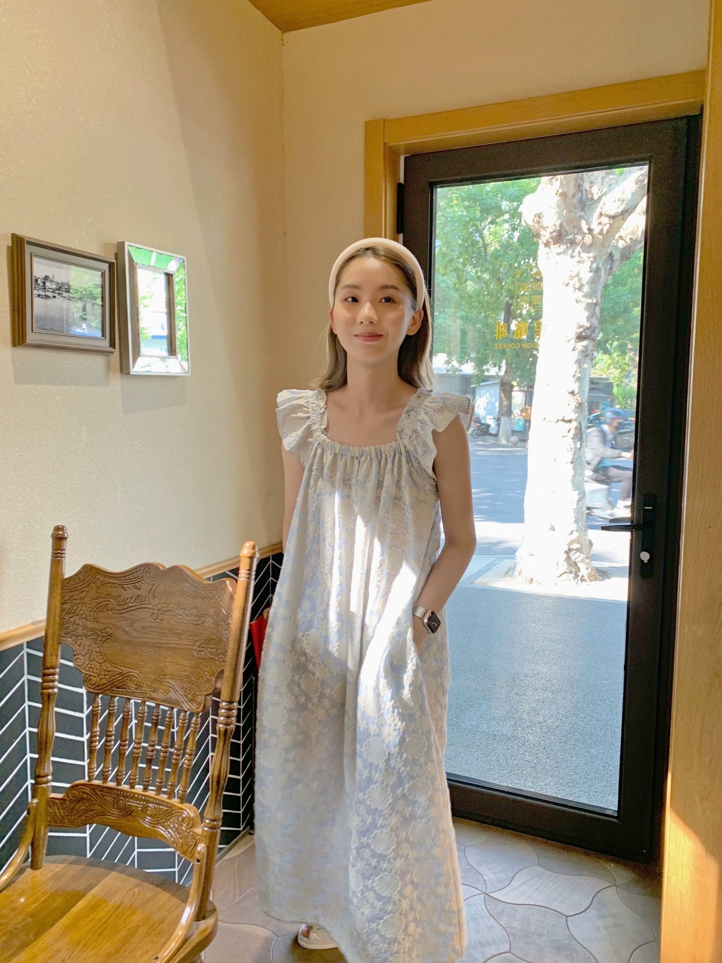 freshtaro resurrection series can't refuse the small flying sleeves gray blue frangipani embroidered dress for women summer