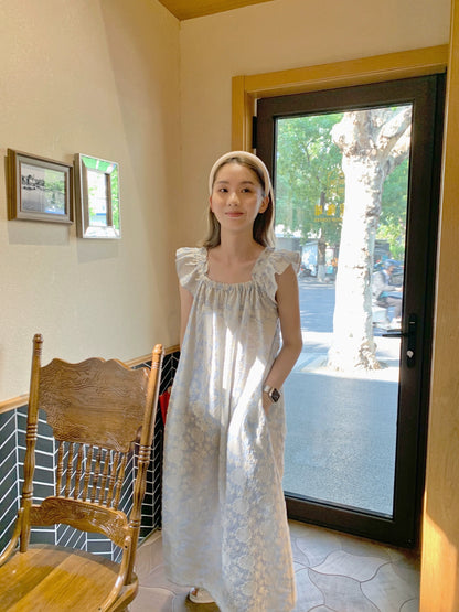 freshtaro resurrection series can't refuse the small flying sleeves gray blue frangipani embroidered dress for women summer