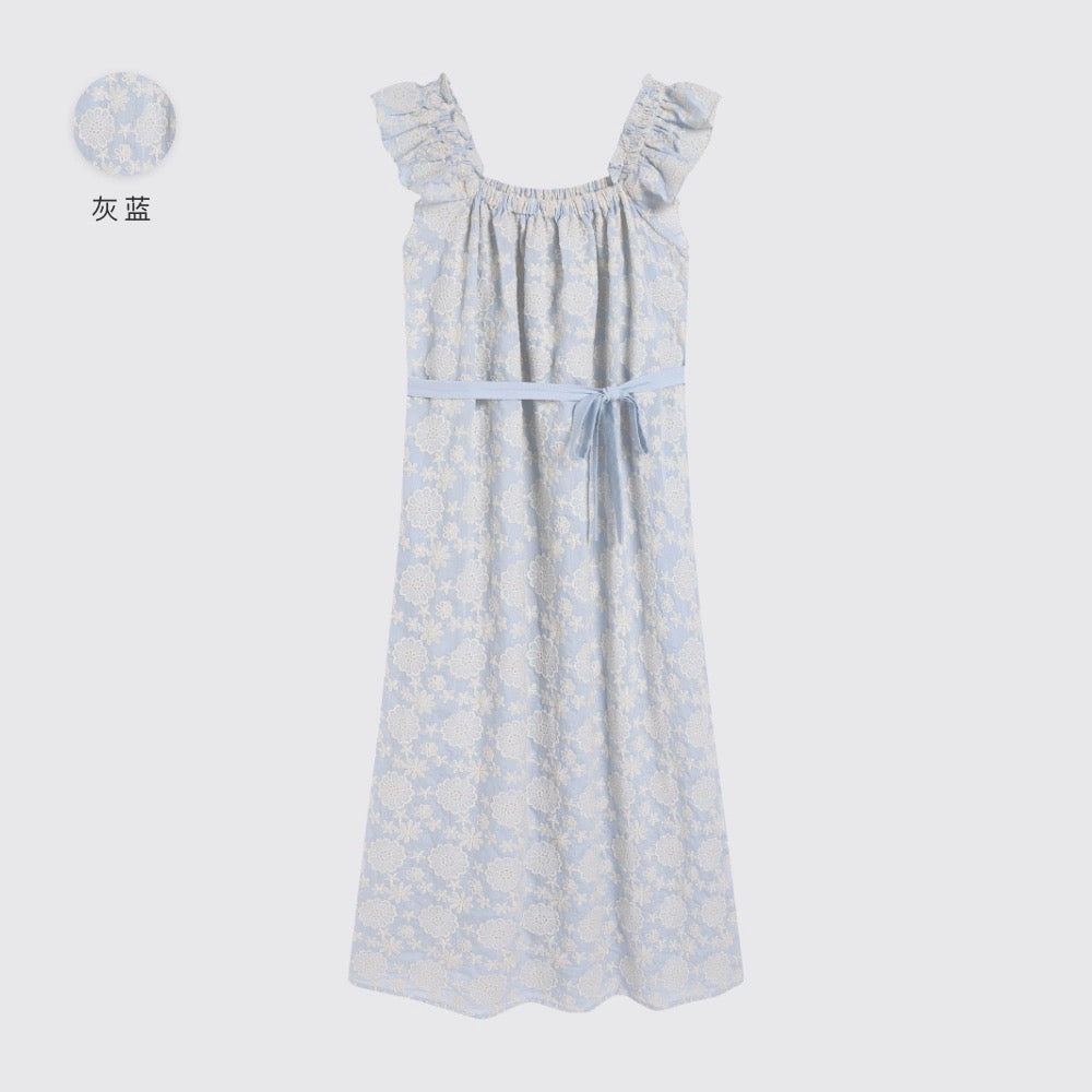 freshtaro resurrection series can't refuse the small flying sleeves gray blue frangipani embroidered dress for women summer