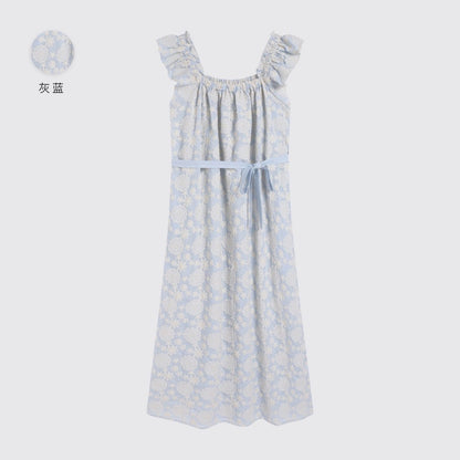 freshtaro resurrection series can't refuse the small flying sleeves gray blue frangipani embroidered dress for women summer