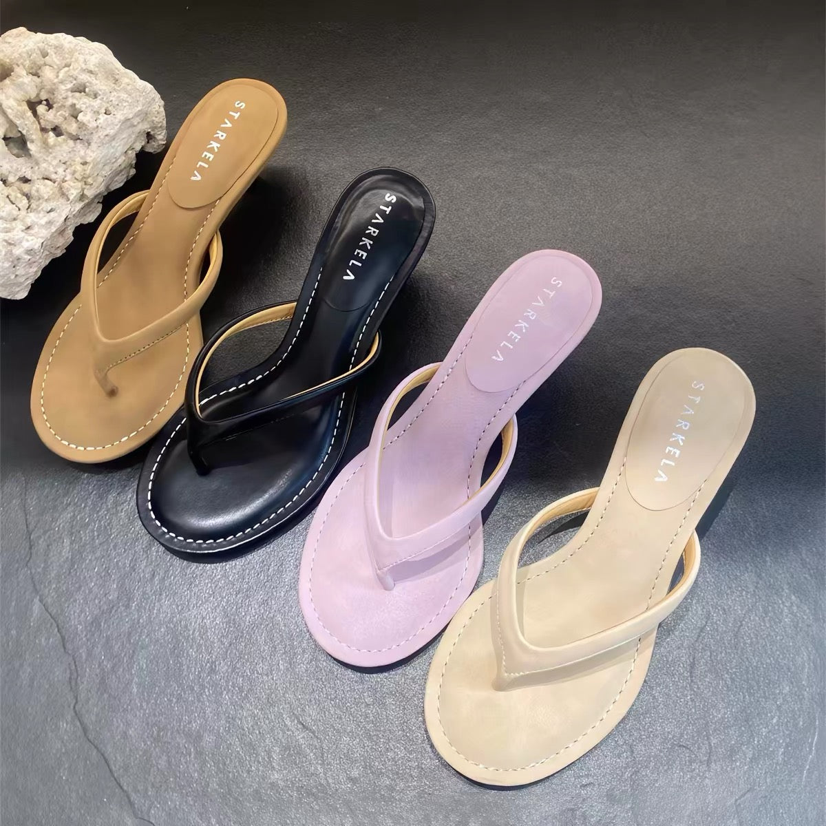 Starkela 2026 New Summer Collection: Round-Toe Thong Sandals – Beach Vacation Style Mid-Heel Sandals