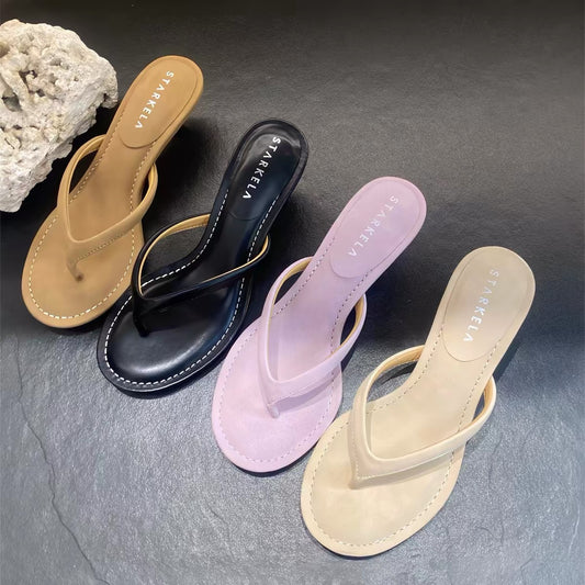 Starkela 2026 New Summer Collection: Round-Toe Thong Sandals – Beach Vacation Style Mid-Heel Sandals