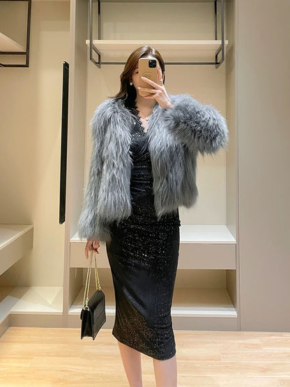 Black Slim Dress Autumn New Light Luxury Socialite French V-neck Long Sleeve Slim Fit Covering Hips Inner Bottoming Skirt