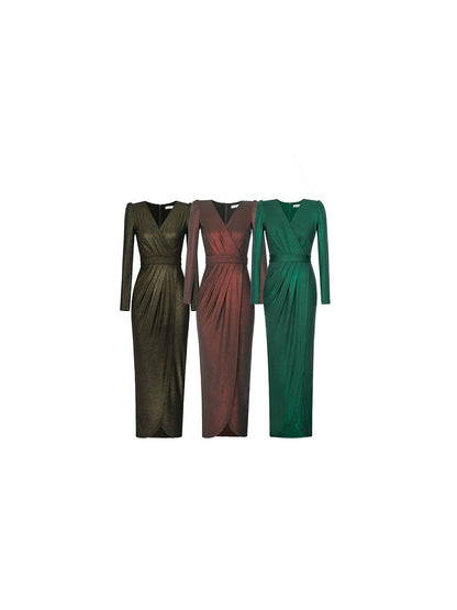 YOUKEFEIER original design solid color bronzing knitted slim and elegant French casual retro light luxury dress