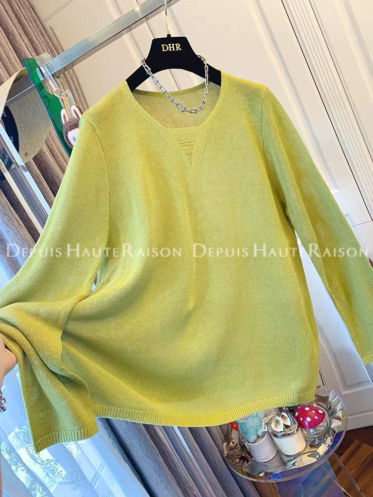 DHR light luxury high-end relaxed French temperament long-sleeved knitted sweater loose top female 2025 autumn new