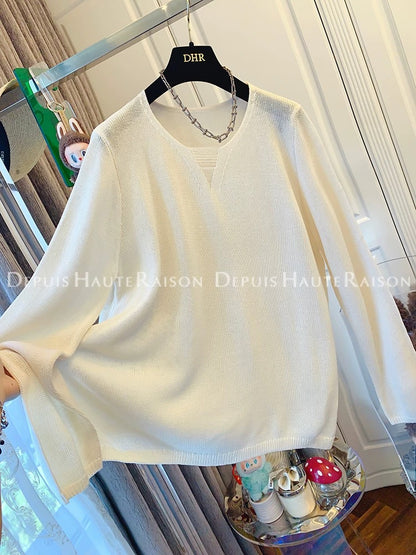 DHR light luxury high-end relaxed French temperament long-sleeved knitted sweater loose top female 2025 autumn new
