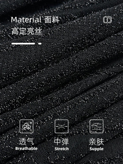 Black bright silk slit dress for women in autumn and winter new temperament sexy half turtleneck long sleeves slim slim long skirt for women