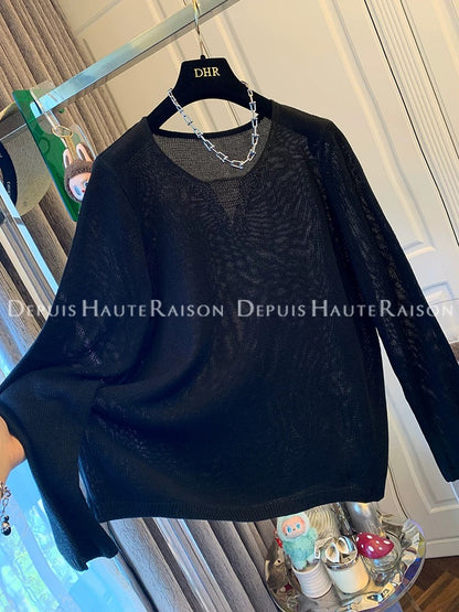 DHR light luxury high-end relaxed French temperament long-sleeved knitted sweater loose top female 2025 autumn new