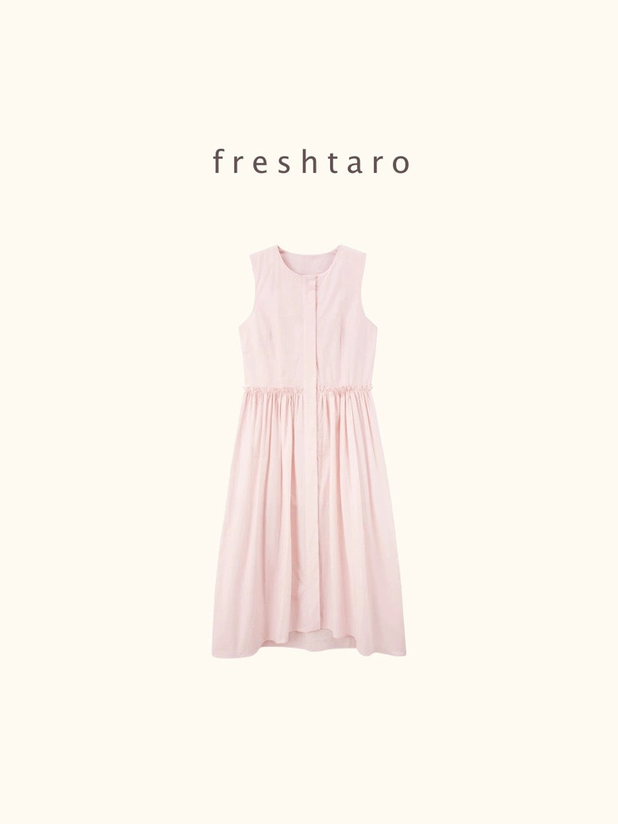 freshtaro Cream Pink Simple Round Neck Sleeveless Cotton Dress 2024 Women's Summer Vest Long Dress