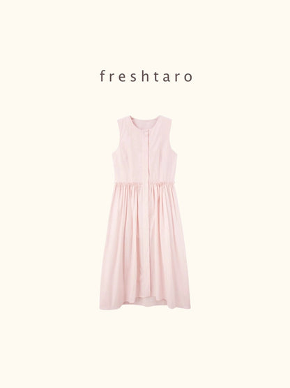 freshtaro Cream Pink Simple Round Neck Sleeveless Cotton Dress 2024 Women's Summer Vest Long Dress