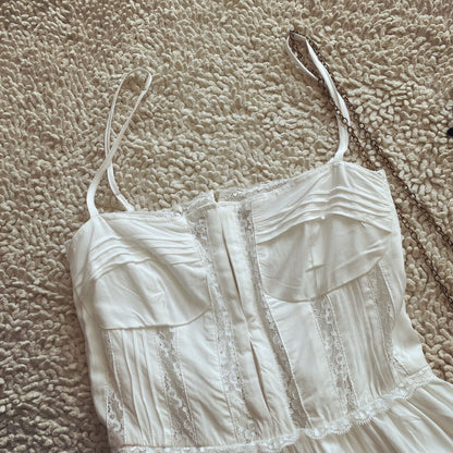 European and American style romantic lace pleated splicing suspender dress short skirt for women