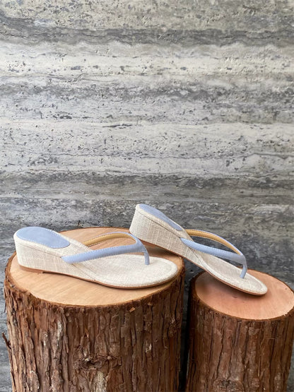 New Summer Korean-Style Sheepskin Flip-Flops for Women – Stylish Round-Toe High-Heeled Beach Slides & Casual Wedge Sandals