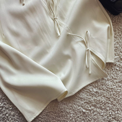 European and American style all-match off-white bow tie decorated sleeveless round neck vest dress