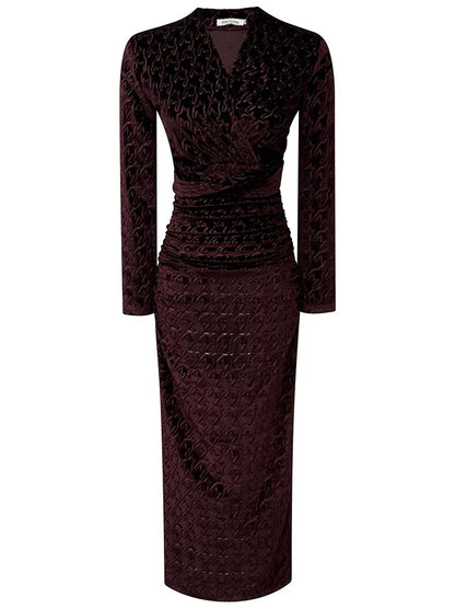 Mature Royal Sister Style Velvet Dress Winter New Red V-neck Waist Slim Fit Belly Covering Buttocks Bottoming Skirt for Women