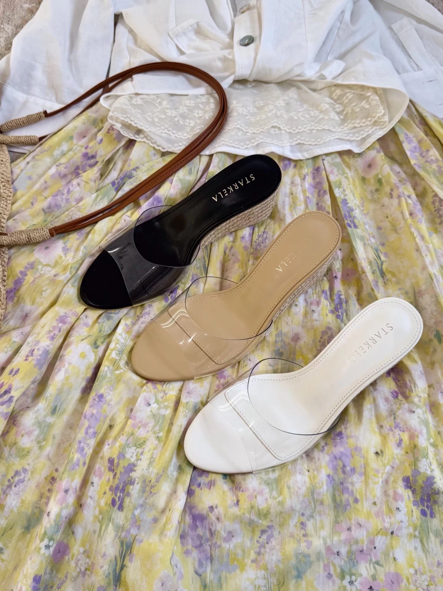 Women's Wedge Slide Sandals (2026 Summer New Arrival): Platform Style with Jute-Wrapped Thick Sole, Transparent Open-Toe Design, and High-Heeled Single-Strap Construction—Suitable for Outdoor Wear.