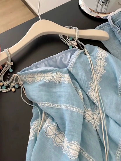 Bohemian irregular striped camisole vest for women summer design heavy lace stitching beautiful top trend