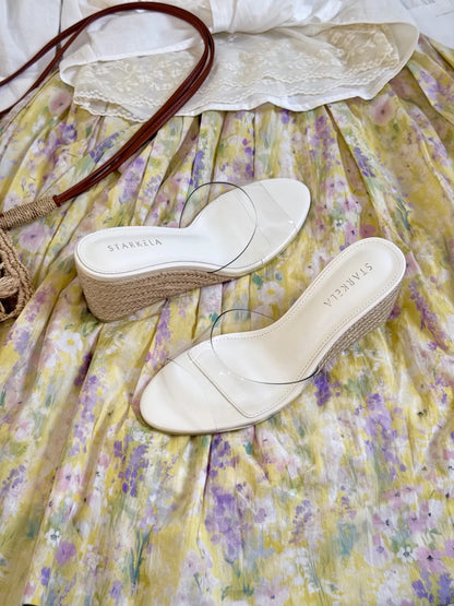Women's Wedge Slide Sandals (2026 Summer New Arrival): Platform Style with Jute-Wrapped Thick Sole, Transparent Open-Toe Design, and High-Heeled Single-Strap Construction—Suitable for Outdoor Wear.