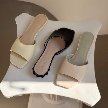 StarKeLa New Summer Women's Stylish & Comfortable Low-Heel Slides – Heart-Shaped Toe & Floral Heel Detail