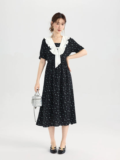 Love Rose French Floral Skirt Large Size Fat mm Tea Break Style Retro Bow Dress 2024 New Women's Summer