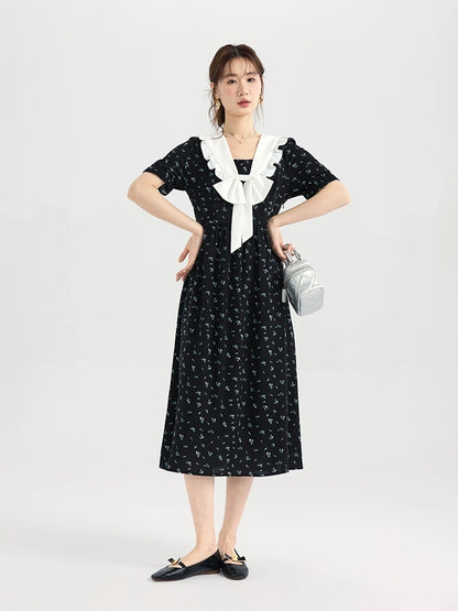 Love Rose French Floral Skirt Large Size Fat mm Tea Break Style Retro Bow Dress 2024 New Women's Summer