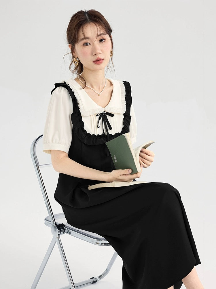 Love Rose Large Size Fat mm Shirt Fake Two-piece Dress Summer Women's 2024 New French Doll Collar Skirt