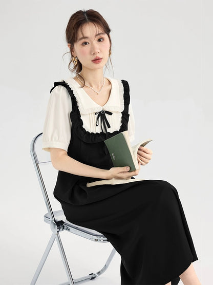 Love Rose Large Size Fat mm Shirt Fake Two-piece Dress Summer Women's 2024 New French Doll Collar Skirt