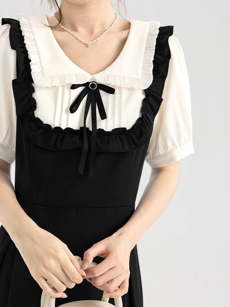 Love Rose Large Size Fat mm Shirt Fake Two-piece Dress Summer Women's 2024 New French Doll Collar Skirt