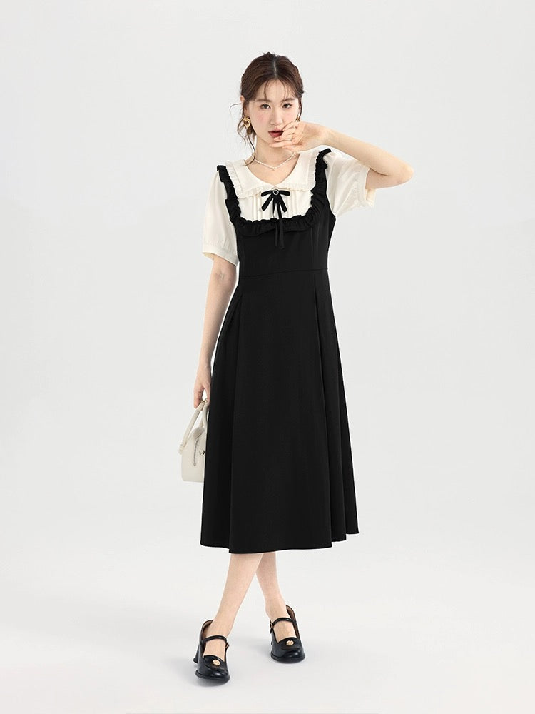 Love Rose Large Size Fat mm Shirt Fake Two-piece Dress Summer Women's 2024 New French Doll Collar Skirt