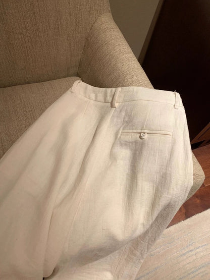 Linen cotton natural pleated texture trousers women's spring and summer new minimalist advanced wide-leg pants