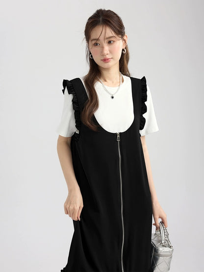 Love Rose Large Size Temperament Ruffled Sleeveless Summer Tank Top 2024 Women's New Black Slim Dress