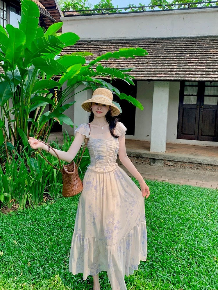 Wang Hanyan, Xingchun Collection, 2025 Summer New Gentle Ruffled Pleated Flutter Sleeve Dress for Women
