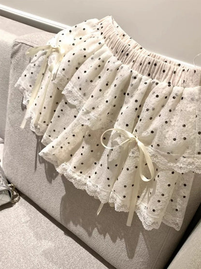 Apricot waist sweet and spicy polka dot lace strap cake skirt female summer girly high waist exquisite skirt