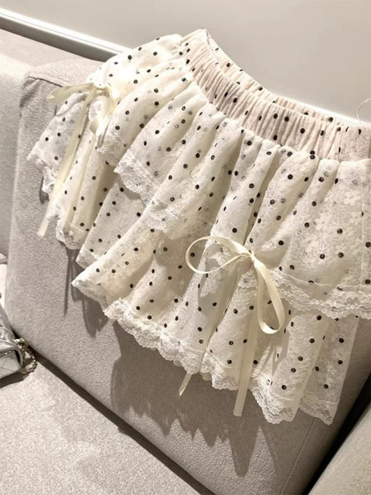 Apricot waist sweet and spicy polka dot lace strap cake skirt female summer girly high waist exquisite skirt