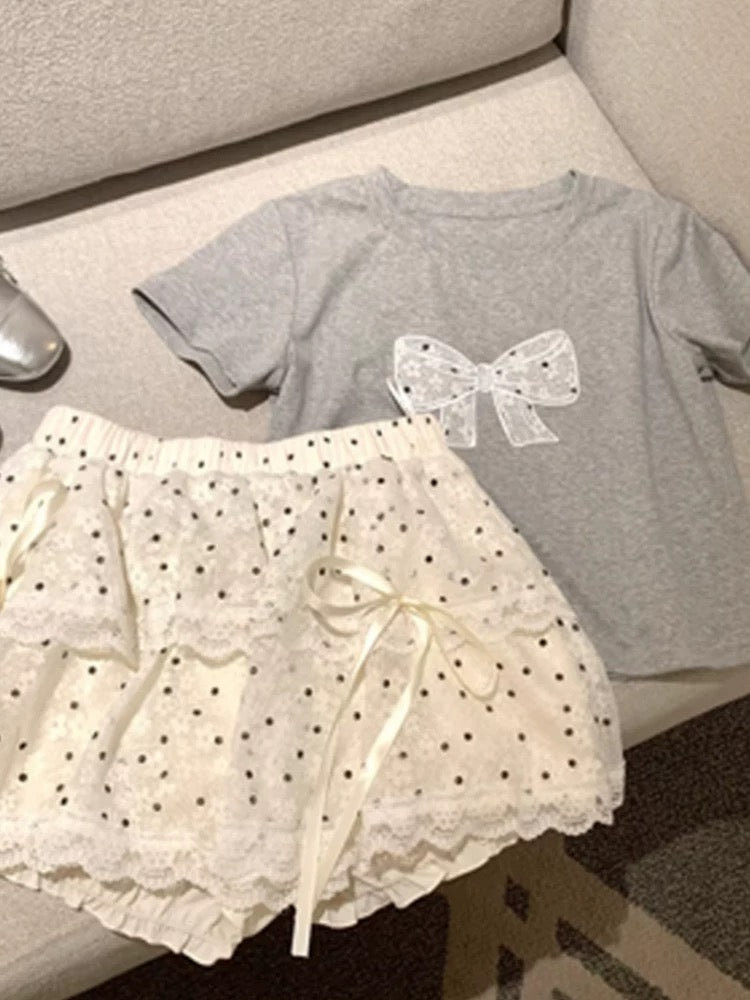 Apricot waist sweet and spicy polka dot lace strap cake skirt female summer girly high waist exquisite skirt