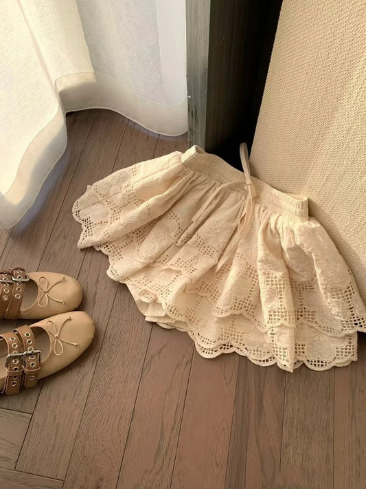 Midsummer Sea Breeze South France 5-meter embroidered cotton skirt waist heavy cake short skirt tutu skirt