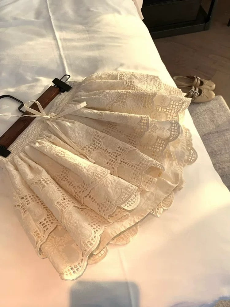 Midsummer Sea Breeze South France 5-meter embroidered cotton skirt waist heavy cake short skirt tutu skirt
