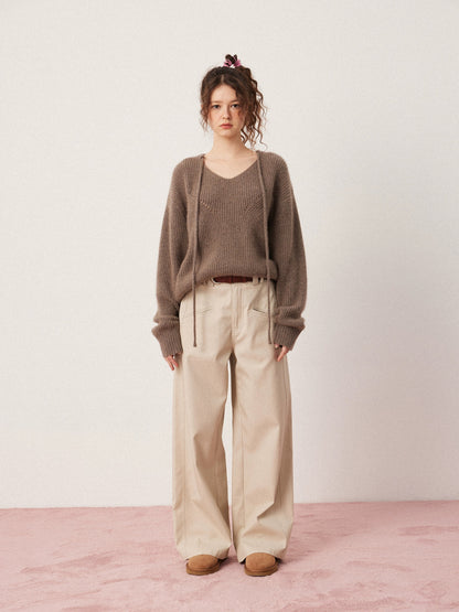 SEEKSIMPLE black straight wide-leg pants for women 2023 spring and autumn pure cotton suit pants drapey loose casual pants