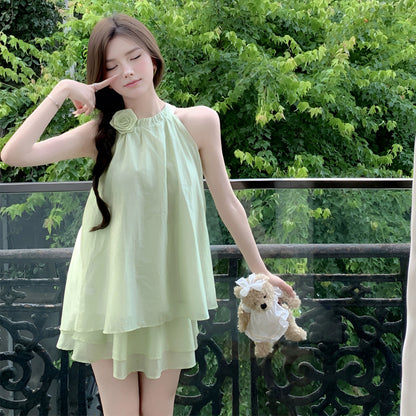 SKIRT "Cardamom Rose" French-style halterneck shirt slimming pants and skirt two-piece suit for women